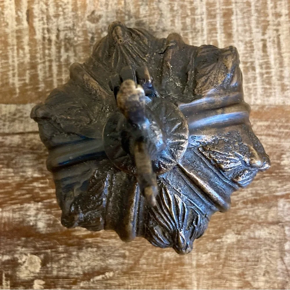 Vintage Ornate Footed Metal Inkwell with Rooster Lid